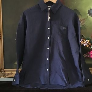 NWT Vineyard Vines Women Gauze weekend buttondown long sleeve shirt Navy Size 0